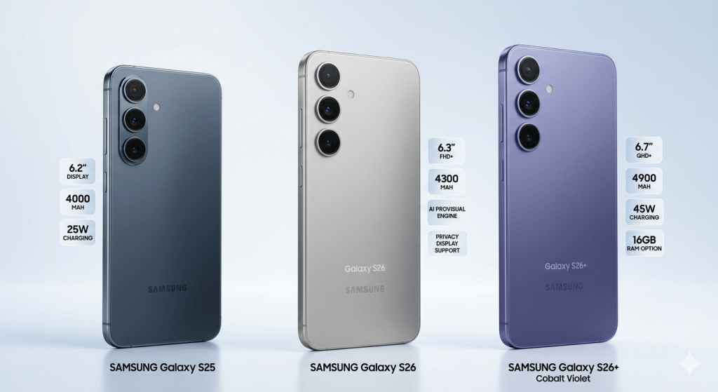 Samsung Galaxy S25 vs S26 vs S26+ Comparison 2026